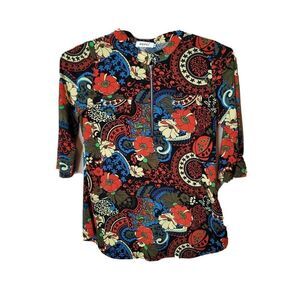 Bepei Women's 70s Look Red Floral Shirt Size Medium t72